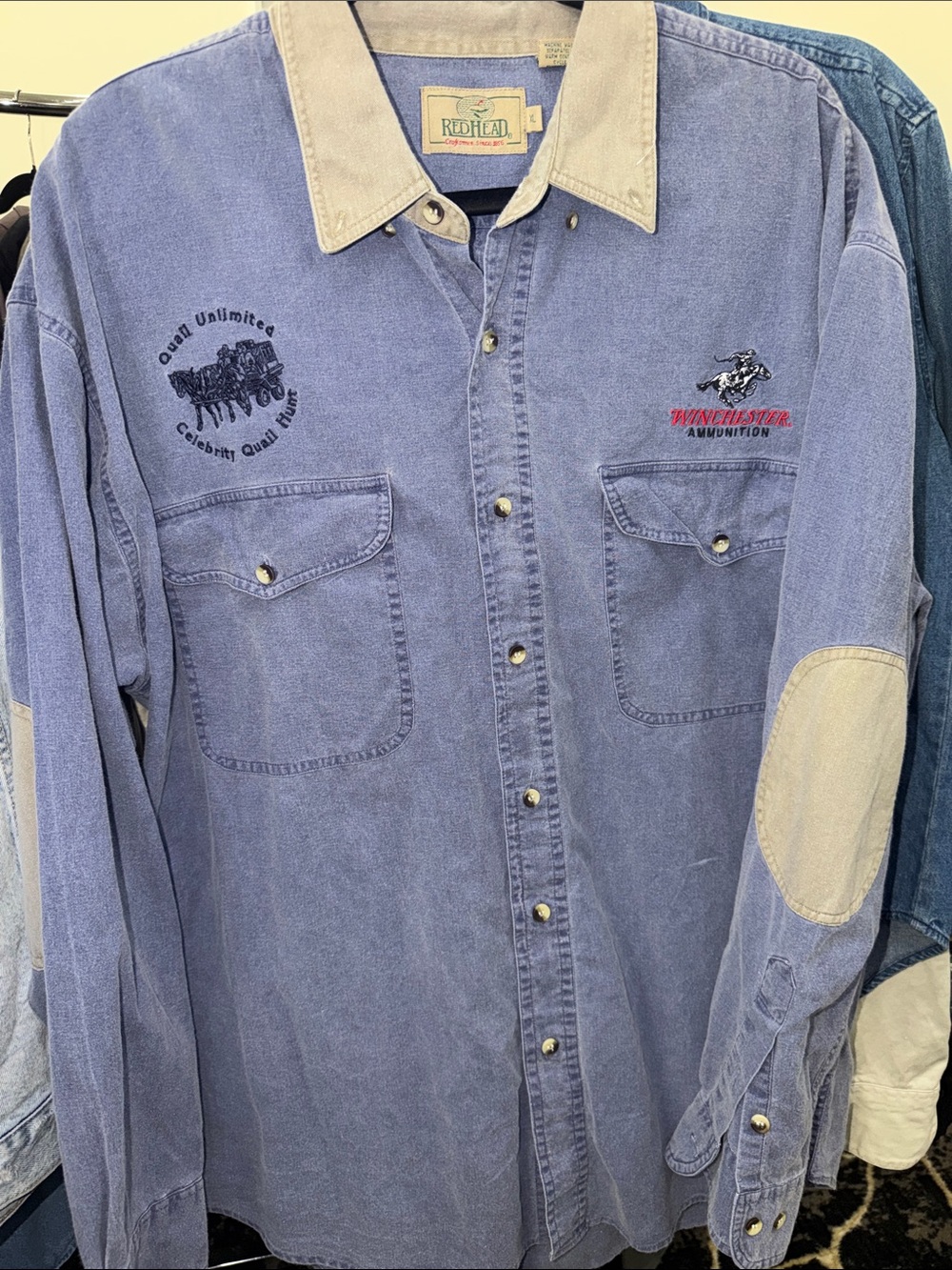 RedHead Blue Corduroy Button-Down Shirt with Winchester Embroidery
